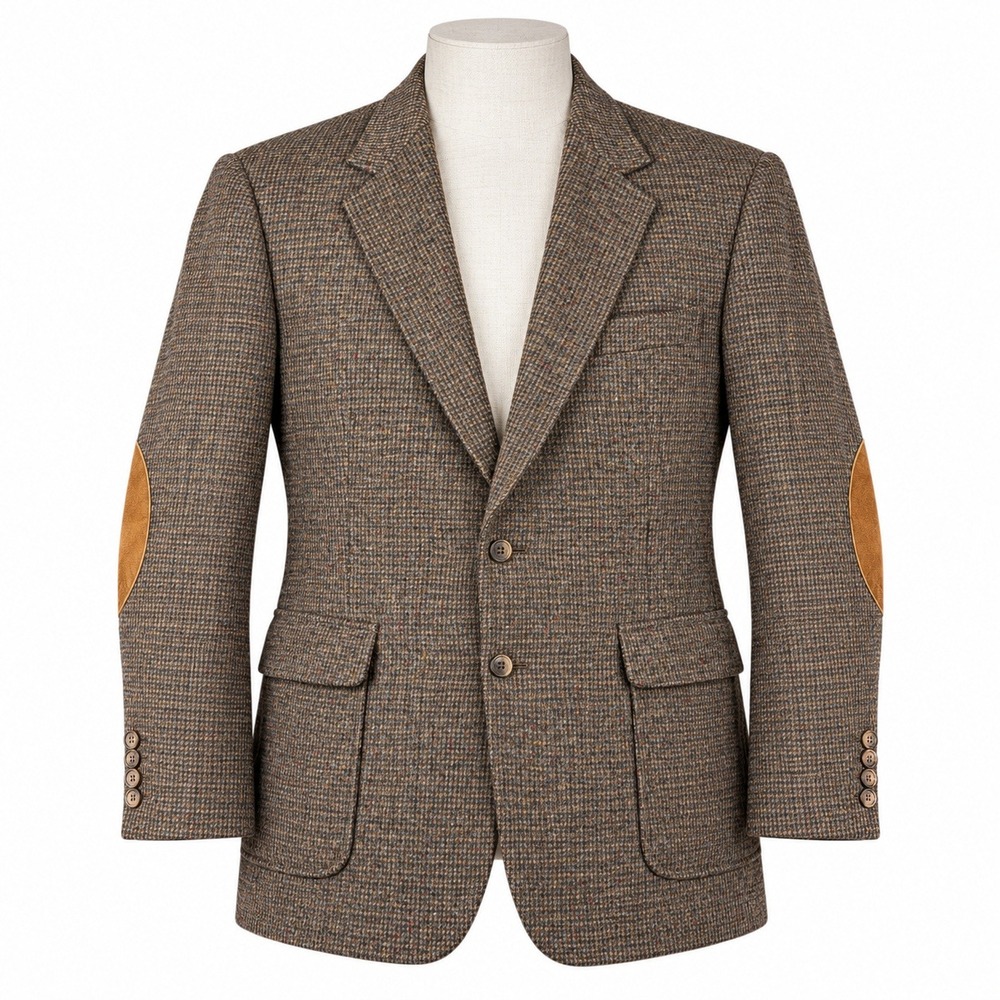 Haggar Blazer Mens 44L Brown Vintage Heritage Wool Tweed Elbow Patches
